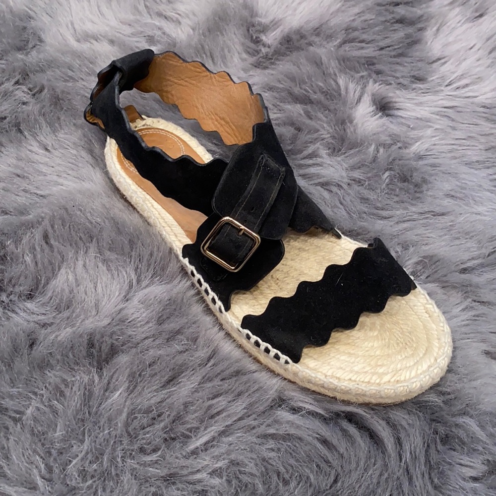 Chloe Black Scalloped Accent Espadrilles Sandals